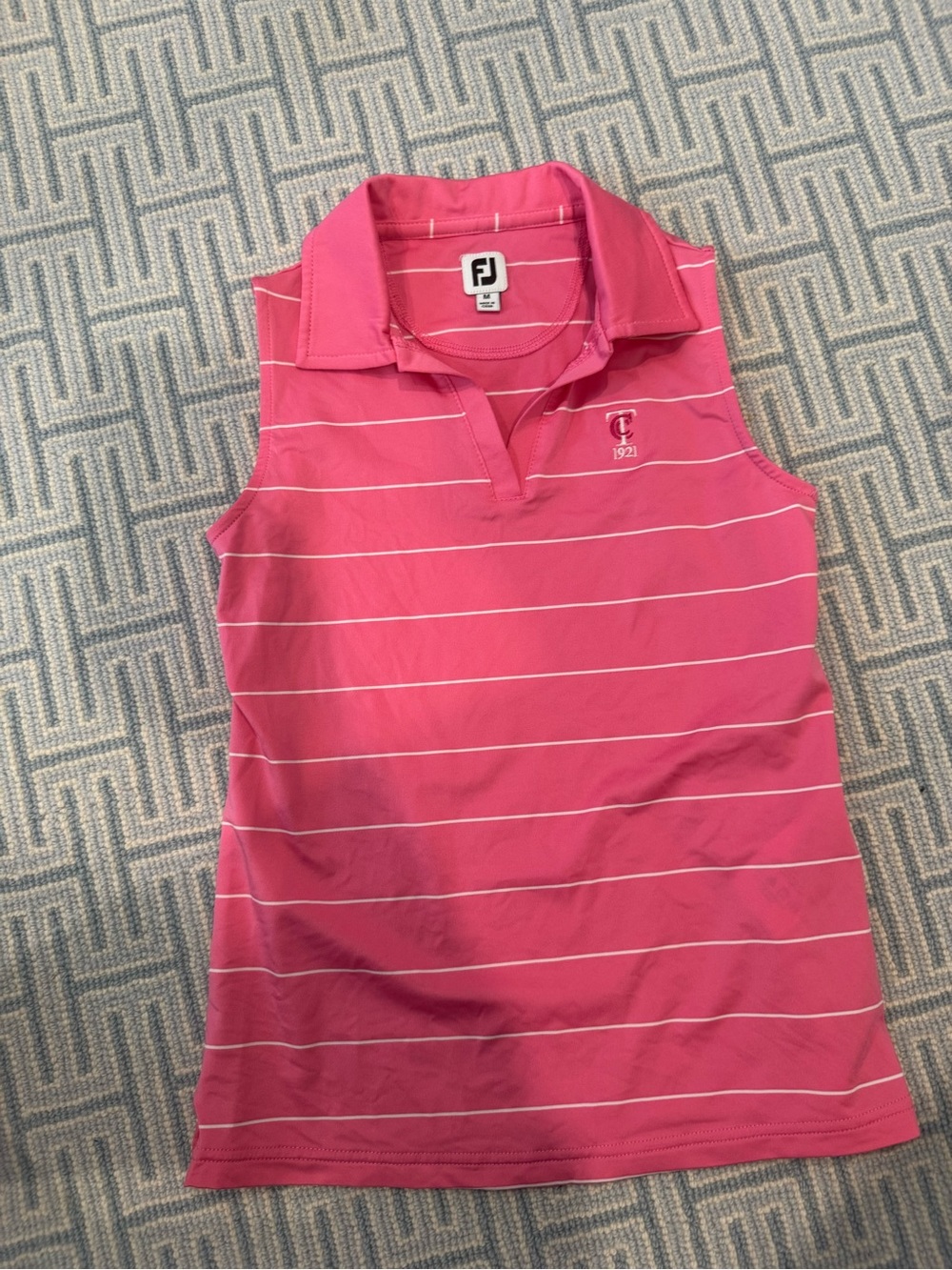 FootJoy Pink and White Striped Sleeveless Golf Polo